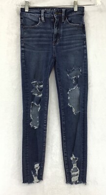 American Eagle Super Hi Rise Jegging Destroyed Stretch Denim Jeans Size  00