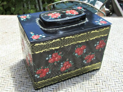 Holland Floral Metal Tin Box Can Canister with Lid Multi Colored Vintage Decor