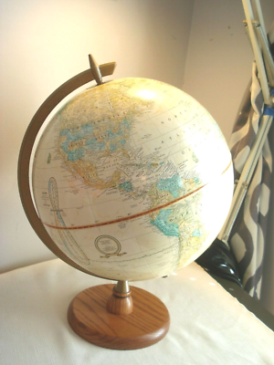 Vintage Cram's Imperial World Globe Wooden Oak Stand 12