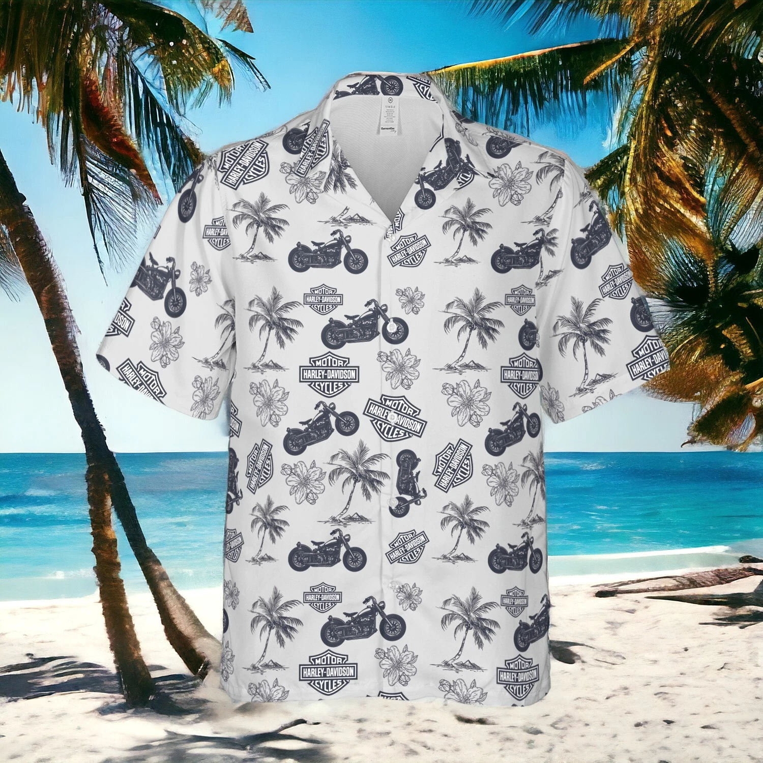 Harley Davison Hawaiian Shirt, Button Down Shirt Vintage Light Grey All Sizes