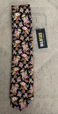 WILD TIES Food Florals Graphic Print Hot Dogs Tacos Burgers Mens Neck Tie  NWT