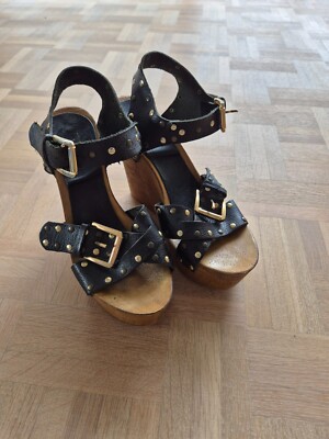 Studio Pollini Gr. 37 Sandale Plateau Gr. 37 schwarz gold Wedges wie Kurt Geiger