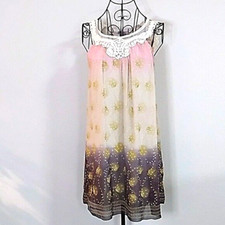 ULTRA‎ PINK Dress Womens S Pink Chiffon Lace Trim Boho Fairy Sundress