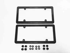 2 Black License Plate Tag Mount Holder Frames + (FREE) 8 Screw Caps / Brand New