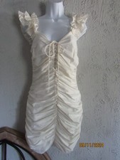 Zara nwt S white poly cotton linen blend bodycon cocktail dress rushing ruffled