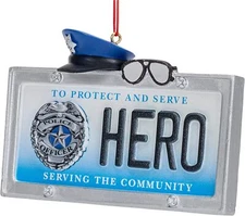 Kurt S. Adler Police Hero License Plate Christmas Tree Ornament