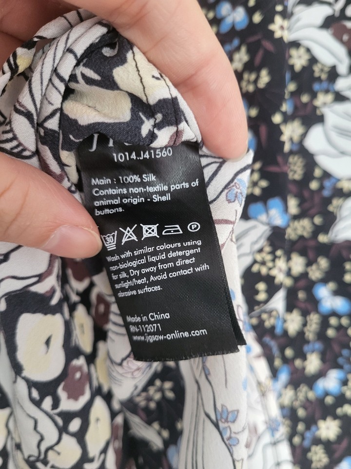 Jigsaw 100 Silk Floral Shirt Black/Brown/White Blouse Size 10 eBay