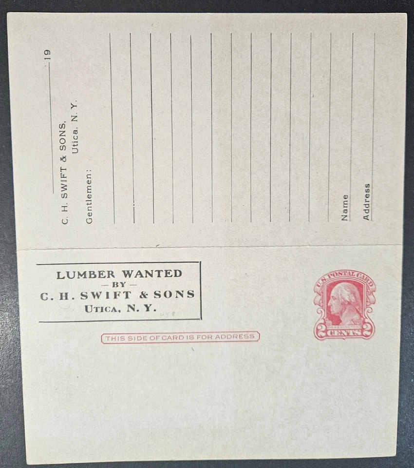 US Postal Card ScUY8, 2c+2c red, Replay Card, preprinted Mint CV$30.00 (504C118) - Image 2 of 2