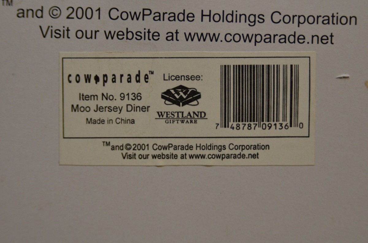 Cow Parade Westland #9136 Moo Jersey DIner w/ Box and Original Tag