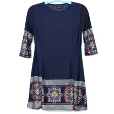 Reborn Womens Dress Blue Size M Medium 3/4 Sleeve Stretch Boho