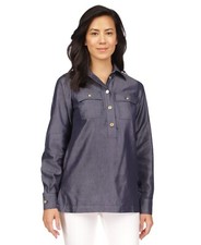Michael Kors Cotton Women Quarter Button Tunic Top Shirt Indigo Blue Size S $110
