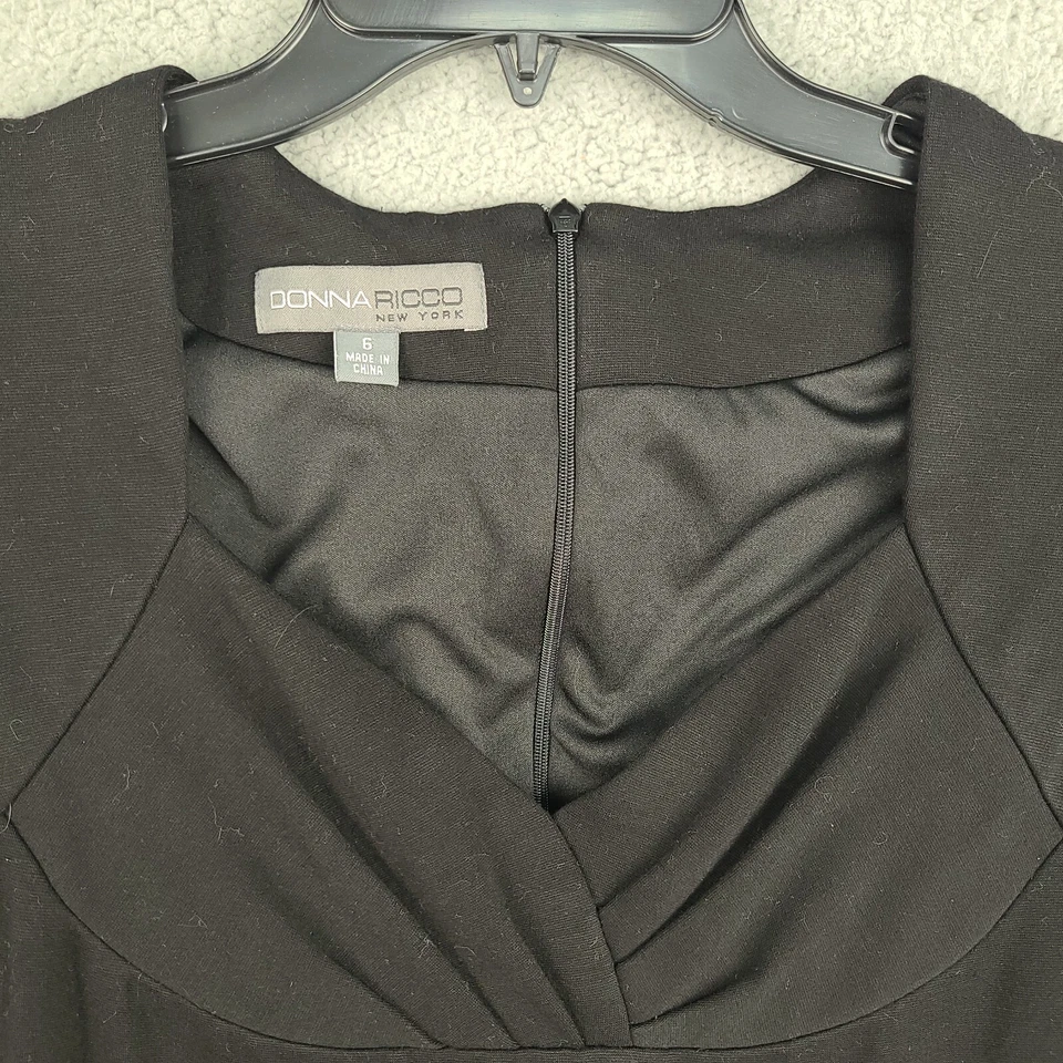 Donna Ricco 纽约经典黑色连衣裙女式 6 码内衬鸡尾酒 Midi Mini — 第 2/4 张图片