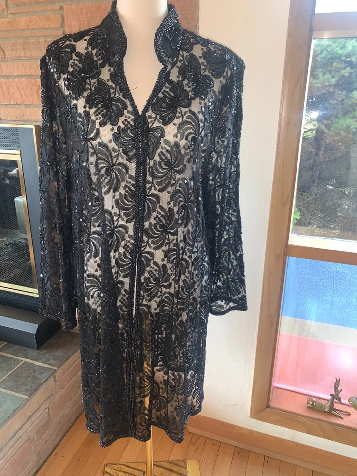 Chaqueta Tan Chho Krishma Ultramar Cuentas Lentejuelas Negra Talla XL Foto 3 de 4