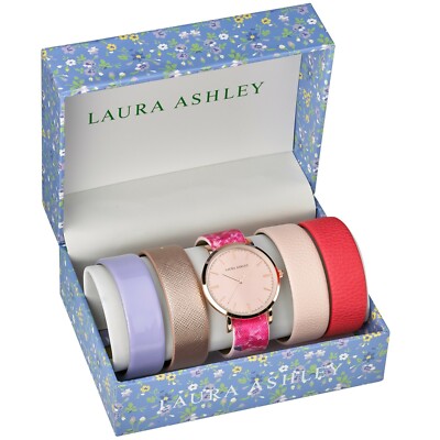 Laura Ashley Women' 41mm s Floral Strap Watch Set With 4 Interchangeable Straps