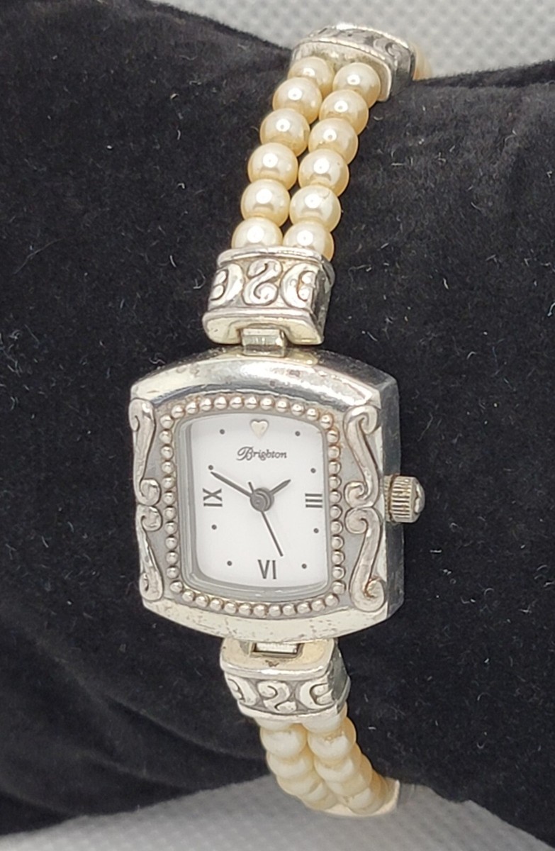 *Working Battery* Brighton great shape white leather crystal silver ladies watch Brighton Bridgeport Women main image 2