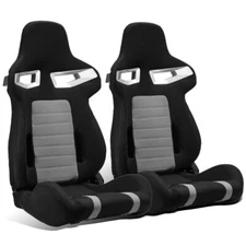 2 x Universal Black/Grey Pineapple Cloth Left/Right Racing Bucket Seats Sliders