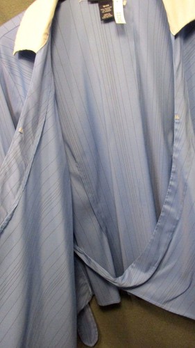ELEMENTAL STRETCH size 18/20 BLUE PINSTRIPE WRAP FRONT BACK TIE SHIRT EUC #1631 - Picture 5 of 7