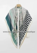 2025 Sallys 70% Cashmere 30% Silk Wrap Scarf Theater Print Double Face Shawl 53"