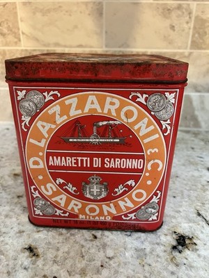 Vintage D Lazzaroni Amaretti Di Saronno Italian Cookie Tin 16oz Italy