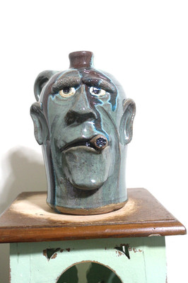 dal burtchaell  FACE jug, folk art, pottery 10''x7''
