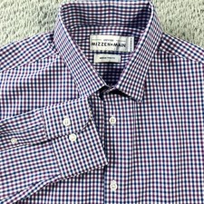 Mizzen Main Dress Shirt Mens Medium Purple Gingham Leeward Trim Fit Stretch