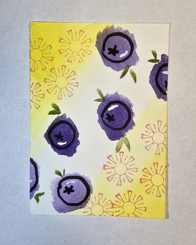 ACEO Art Card Original Watercolor, Cheery Blueberries, by.kaylee.makes
