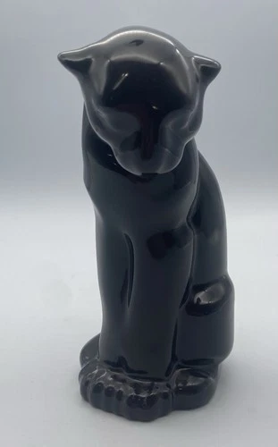 Vintage Frankoma Pottery Sitting Black Cat / Panther #114, ONYX GLAZE