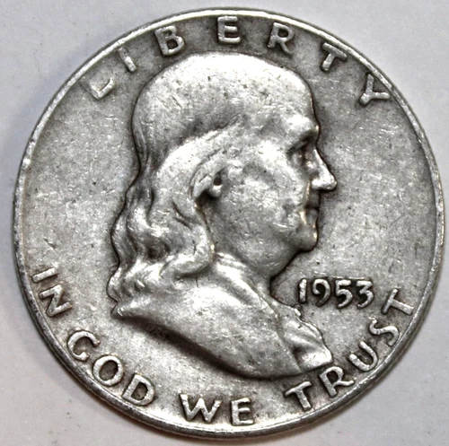 1953-D Franklin Half Dollar - 90% Silver - Circulated - Very Fine - #2042EB