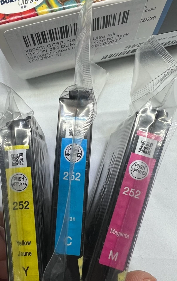 Epson 252 Ink Cartridges Cyan Magenta Yellow Open Box Untested  - Image 3 of 4
