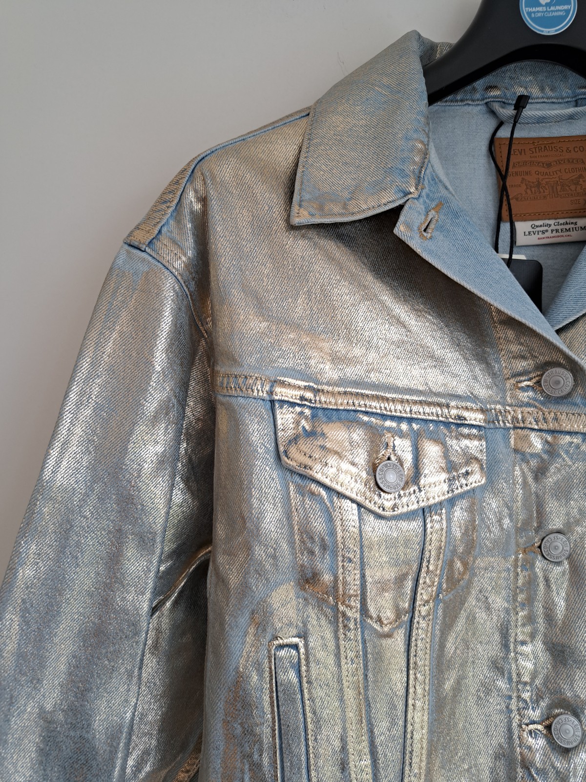 Levi Strauss Jacket Levi's Shrunken '90s Trucker Jacket £140rrp Blue Gold BNWT image 7