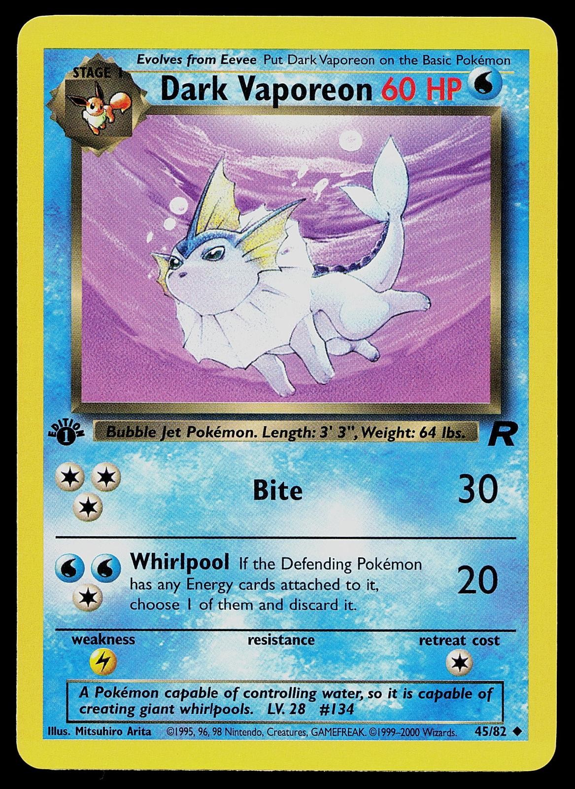 Pokemon Card - Dark Vaporeon Team Rocket 45/82 1st Edition Uncommon
