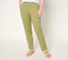Denim  Co. Original Waist Stretch Side Pocket Pant-Stone Green-2X A624289 NEW