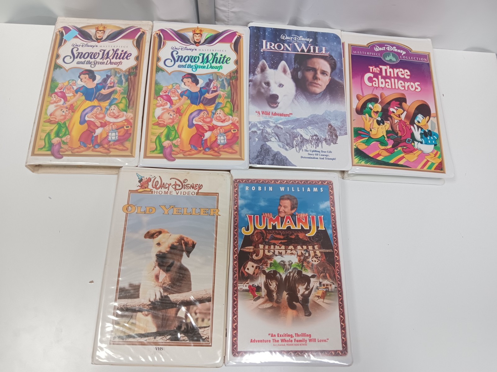 Disney & Kid Lot 6 VHS Movies, SNOW WHITE X2,IRON WILL,THREE CABALLEROS