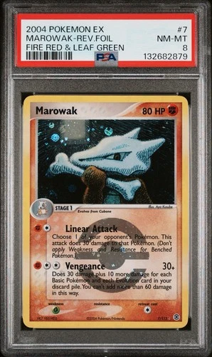 2004 POKEMON EX FIRE RED & LEAF GREEN #7 MAROWAK-REVERSE FOIL PSA 8