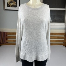 ANN TAYLOR LOFT Long Sleeve Button Back Sweater Women  s Med Light Grey Academia