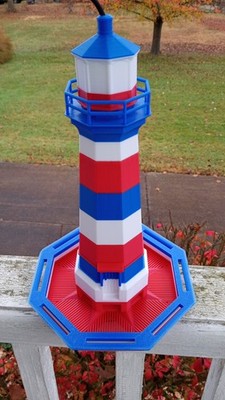 Blue, White, and Red Octagon Lighthouse BirdFeeder: Patriotic Colors!