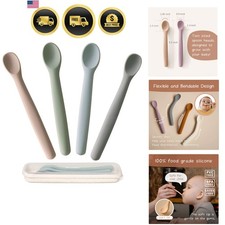 Silicone Baby Spoons Set of 4, Toddler Spoons for Self Feeding 6 , Two Sizes ...