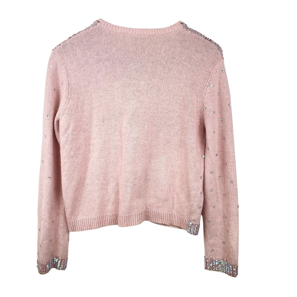 Cárdigan vintage para mujer talla M seda hada lentejuelas casa de campo brillante vacaciones rosa Foto 3 de 4