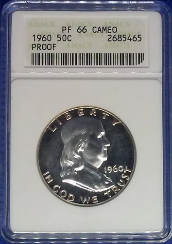 1960 Franklin Half Dollar Silver Proof PF 66 CAMEO ANACS Soapbox Old holder