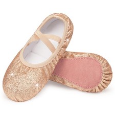 Stelle Girls Ballet Shoes 8T Gold Glitter Faux Leather Dance Slippers