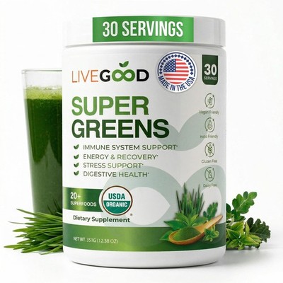 LIVEGOOD Daily Greens Powder Organic Blend for Digestion & Focus   Super Gree...