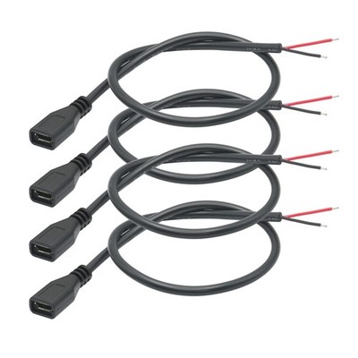 Short Micro USB Female 2 Pin Bare Wire,30cm/11.8in to 30cm, Black