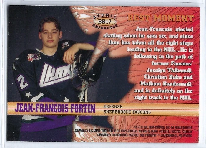1997-98 Bowman CHL Bowman's Best #BB17 Jean-Francois Fortin Atomic Refractor - Image 2 of 2