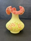 Fenton Burmese Hand Painted Pink Roses Vase 7” RB Early 1970s Signed GLOWS!