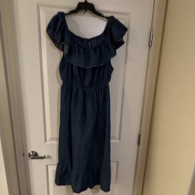 Mille Gabrielle Plus 3X Blue Solid Off-the-Shoulder Jumpsuit One-Piece