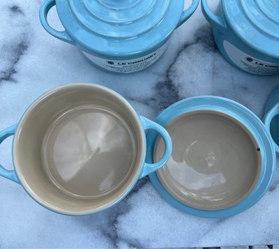 NEW Le Creuset Stoneware Sky Blue Mini Cocotte Black Handle | eBay