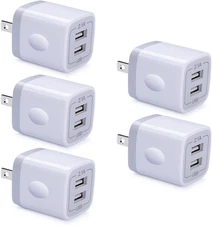 5 Pack USB Wall Charger Block Dual Port 2.1A Fast Charging Power Cubes
