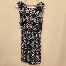 MICHAEL Michael Kors Ikat Dress Womens Large Blue White Patterned Sleeveless