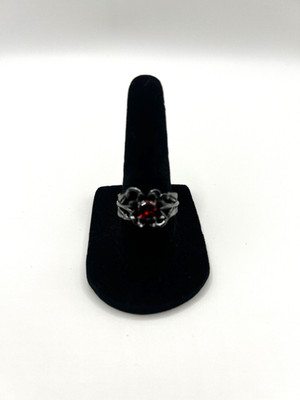 WOMENS SZ 7.5 DARK ALLOY GOTHIC UNIQUE RED LOTUS SHAPED RING