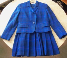 Vintage Pendleton Wool Suit Skirt Jacket Women's Size 4 Petite Blue Plaid